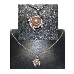 925 Pearl Sapphire Fish Fishy Pendant Necklace